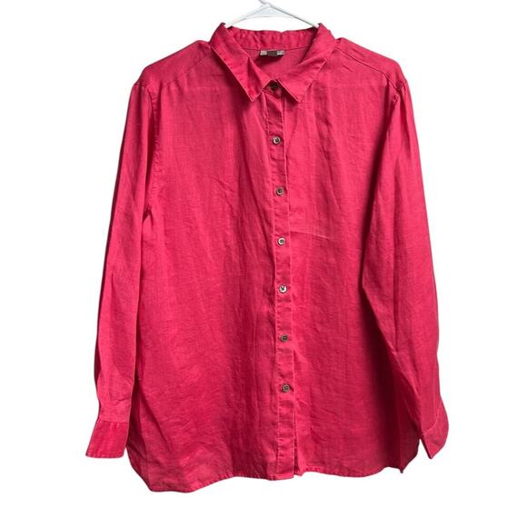 J.Jill Women's Fushia Linen Button Down Long Sleeve Shirt Large Petite - Picture 1 of 8